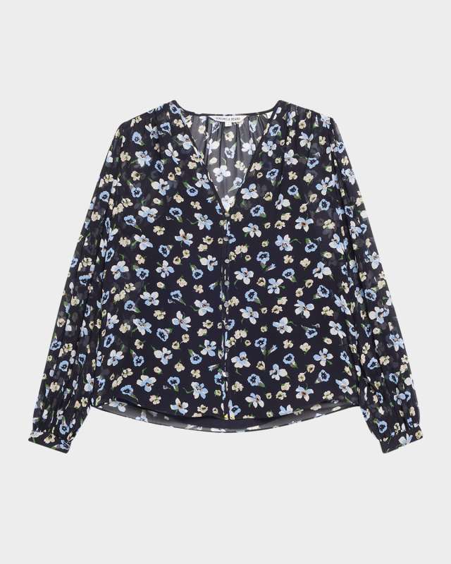 Alec Long-Sleeve Floral Silk Top